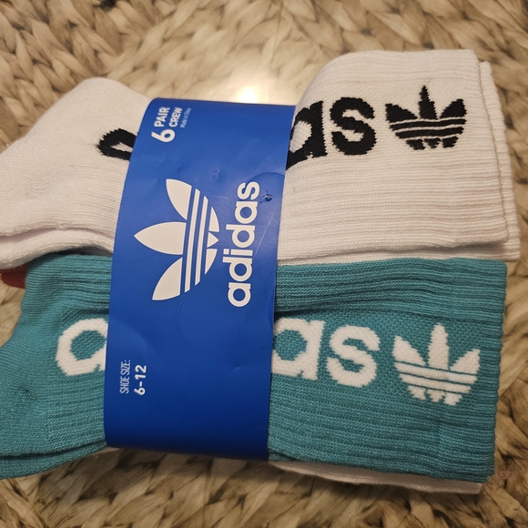 Adidas Men's White and Teal Socks - 6 Pack - Picture 1 of 6
